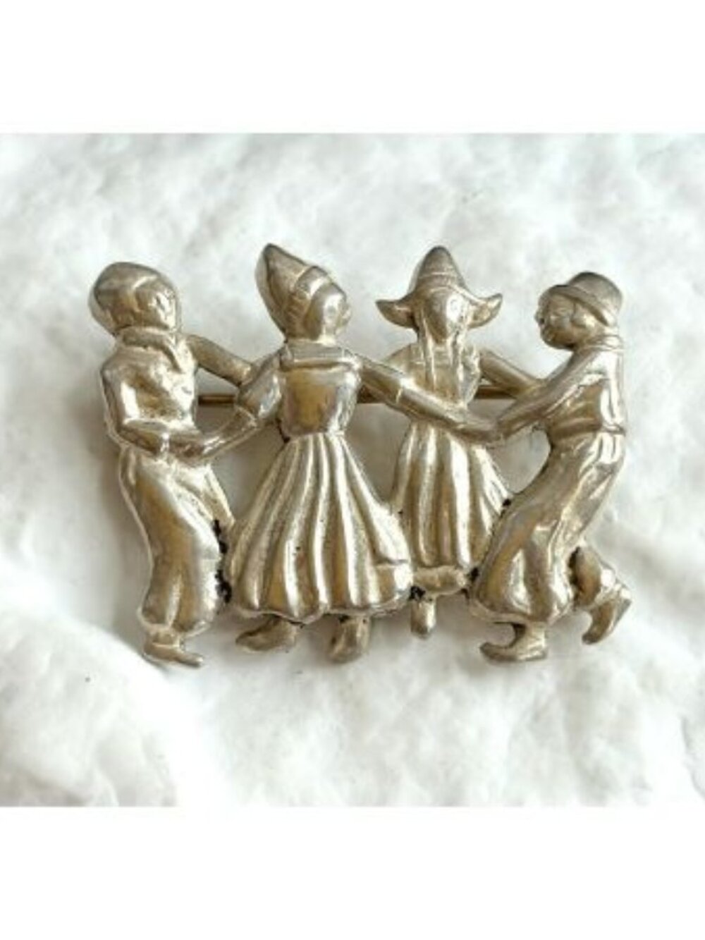 Lang Sterling Signed 4 Folk Dutch Dancing Children Sterling Silver 925 Brooch